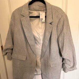 H&M Light Gray Blazer Relaxed Fit Notched Lapel